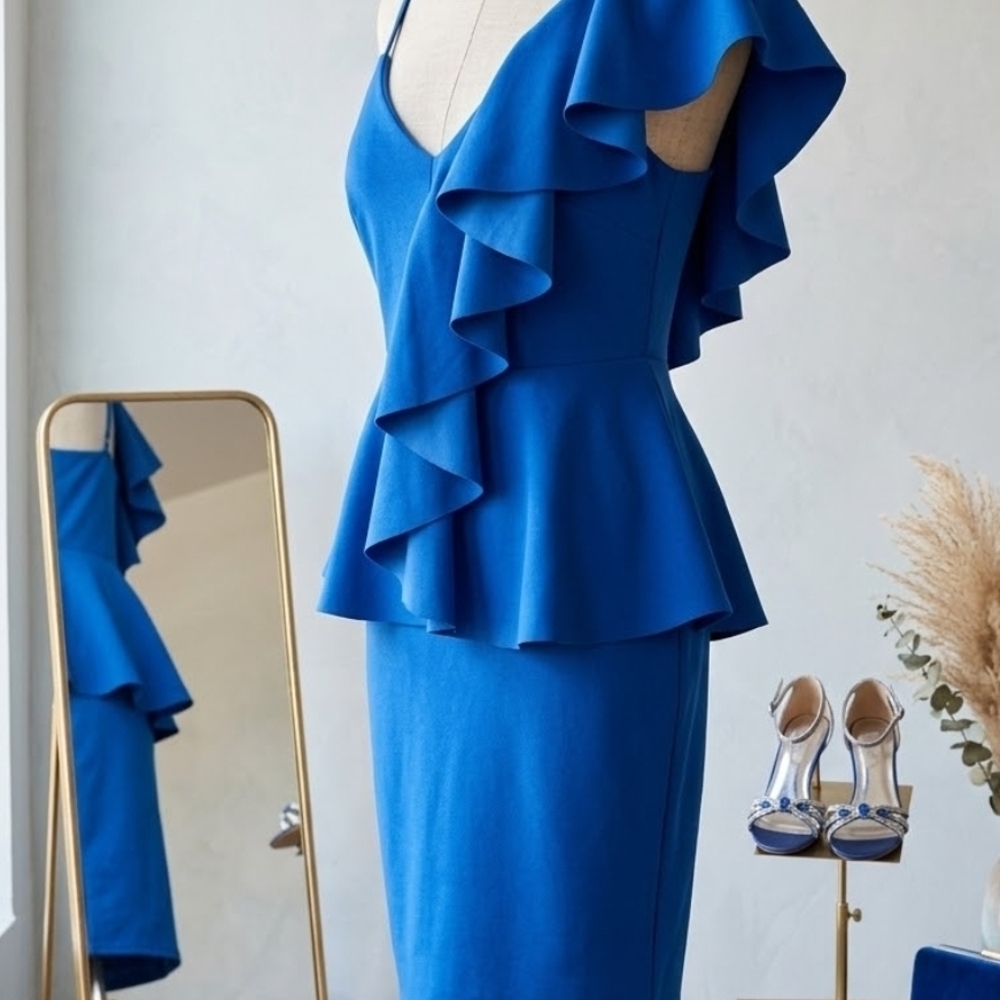 Elegant One Shoulder Blue Dress